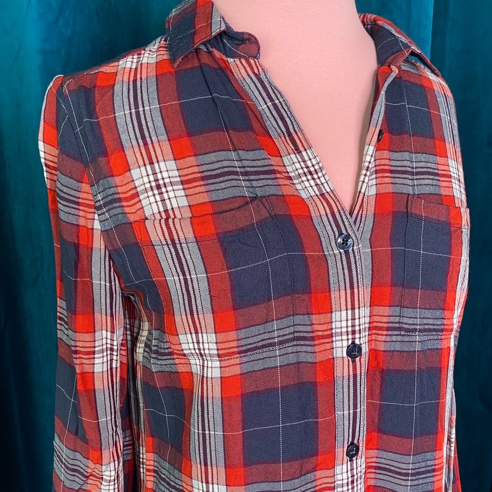 Banana Republic Plaid Long Sleeve Shirt Dress Red/Blue - Picture 5 of 11